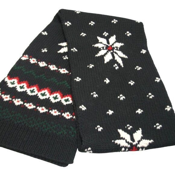 Ralph Lauren Rugby Accessories - Ralph Lauren Rugby Scarf Wool Blend Snowflake Fair Isle Black Classic Preppy
